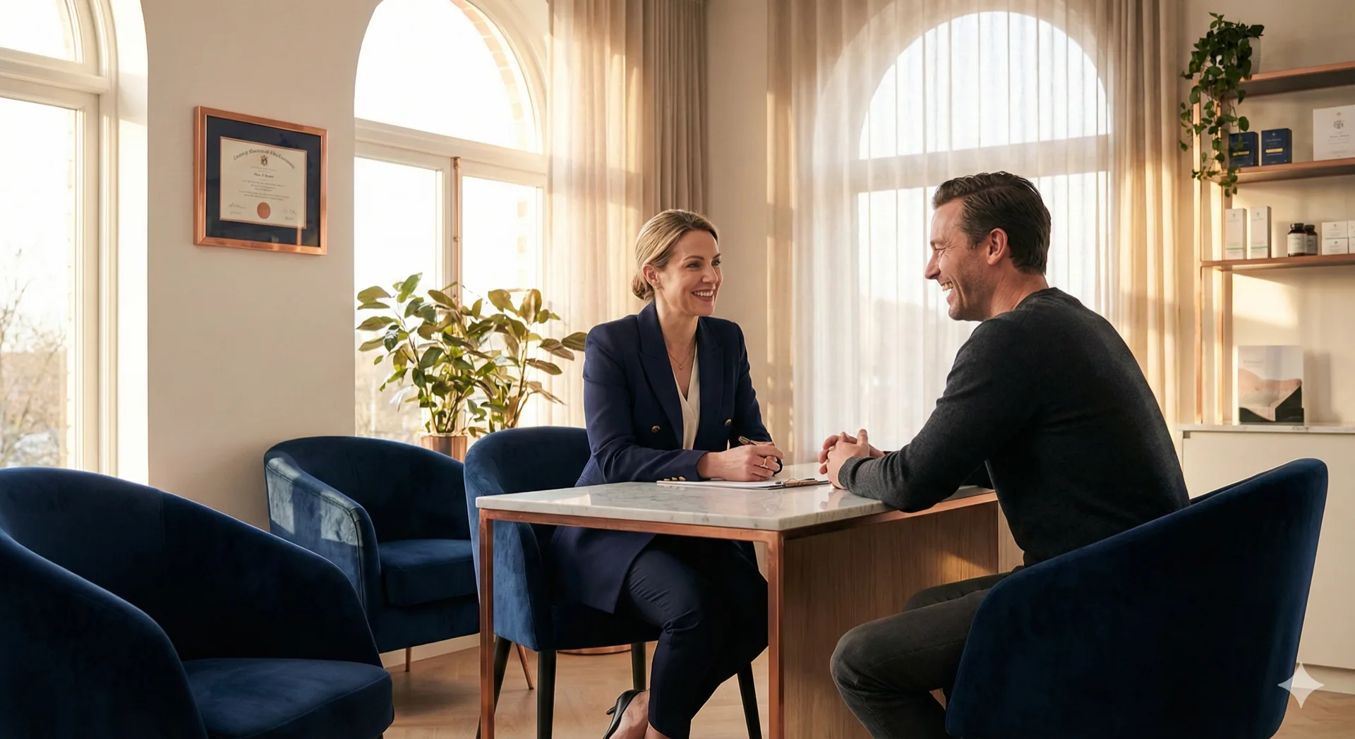 Luxury clinic consultation with a regenerative medicine specialist