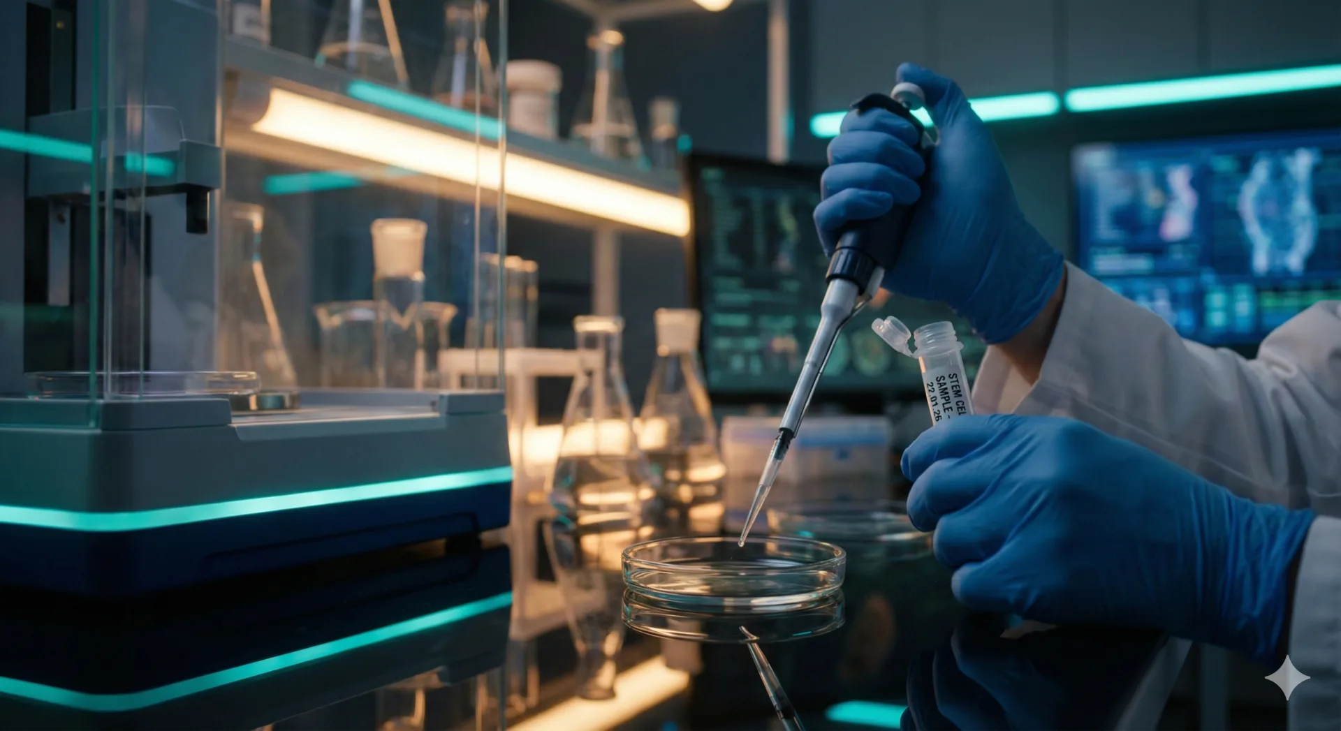 Stem cell therapy lab work with advanced regenerative medicine equipment